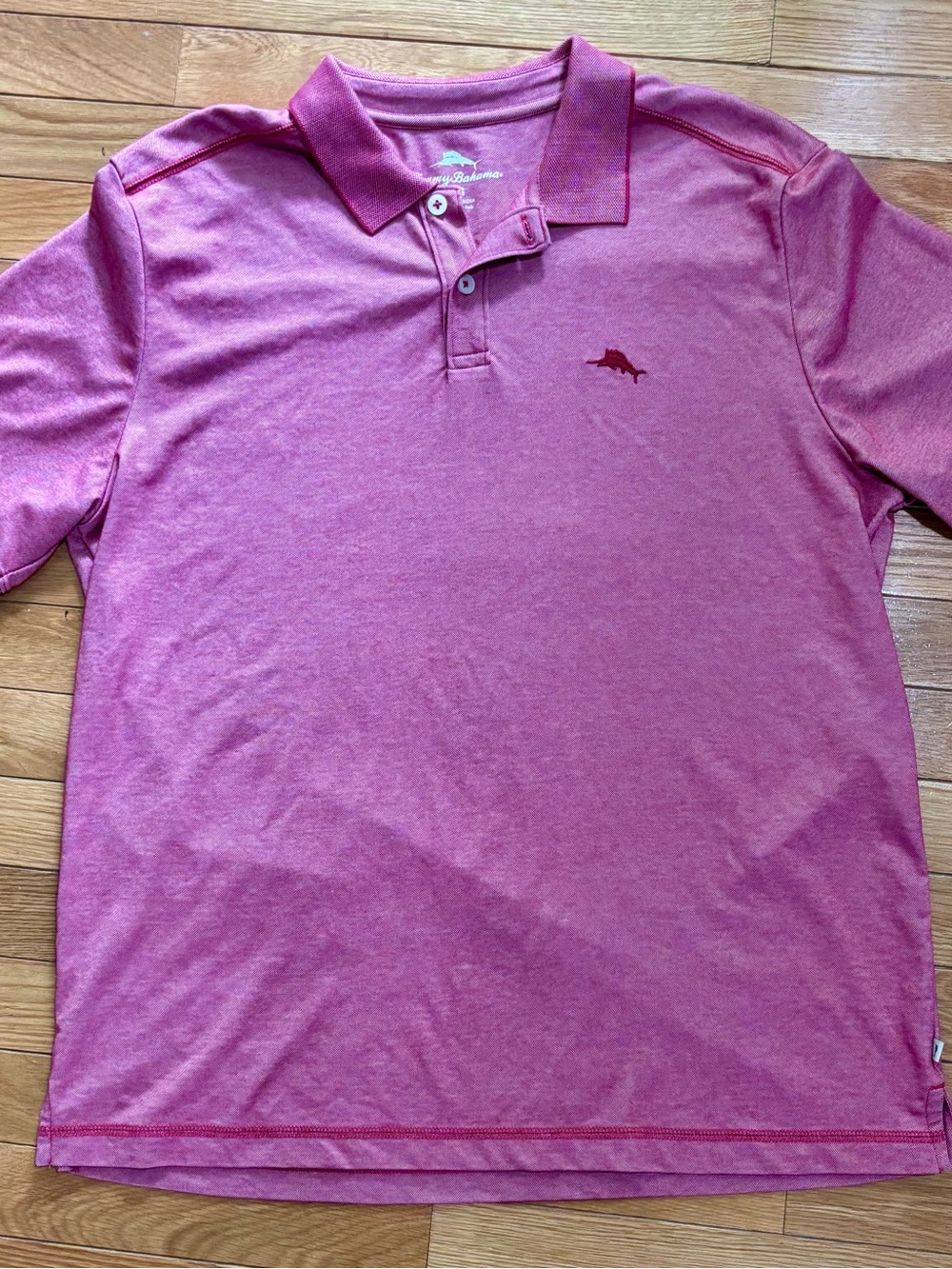 Tommy Bahama Men's L Heathered Red Short Sleeve Collared Logo Knit Polo Golf